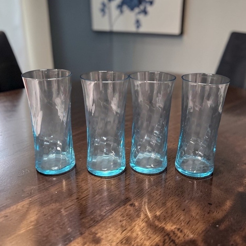 Wheaton Blue Tint Highball Glasses, Set‎ of 4, Optic Swirl Design, Vtg Drinkware